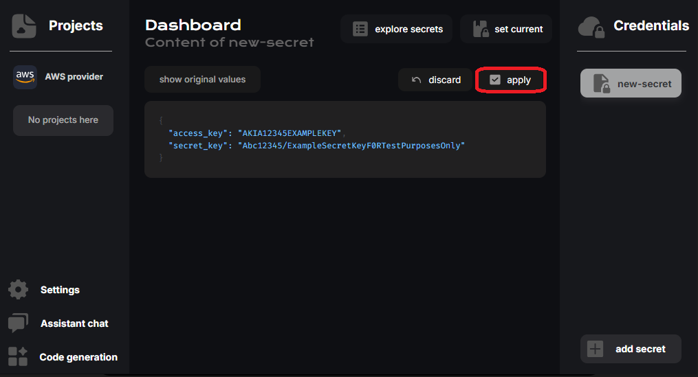 CloudStudio add keys 2