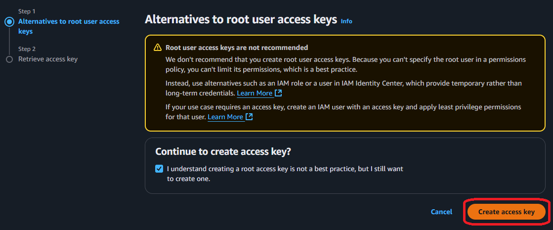 AWS IAM Dashboard create confirm