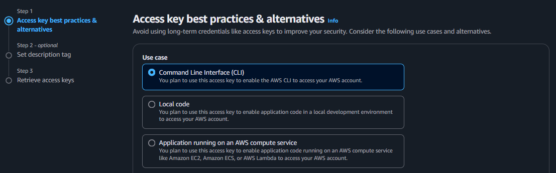 AWS IAM Dashboard create key 1