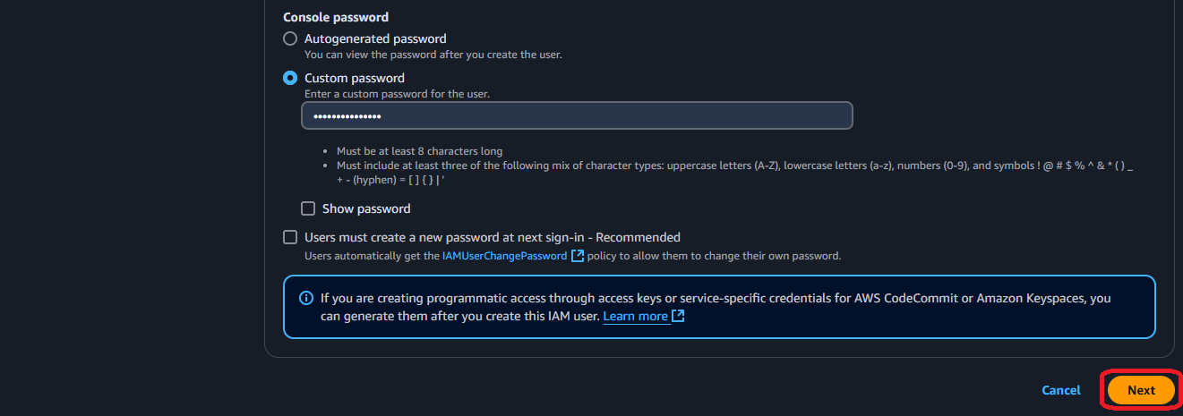 AWS IAM Dashboard create user 2