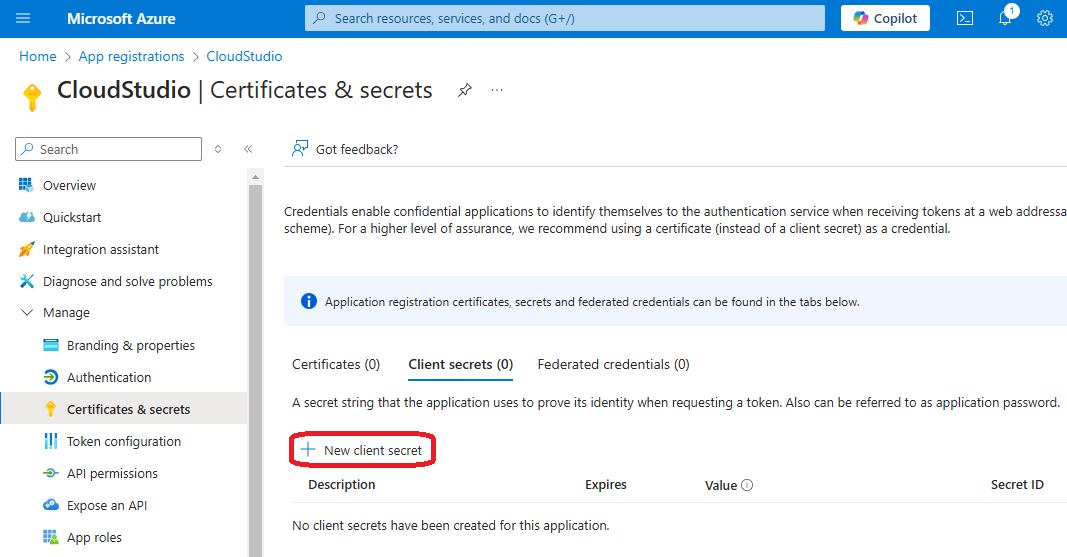 Azure app new secret