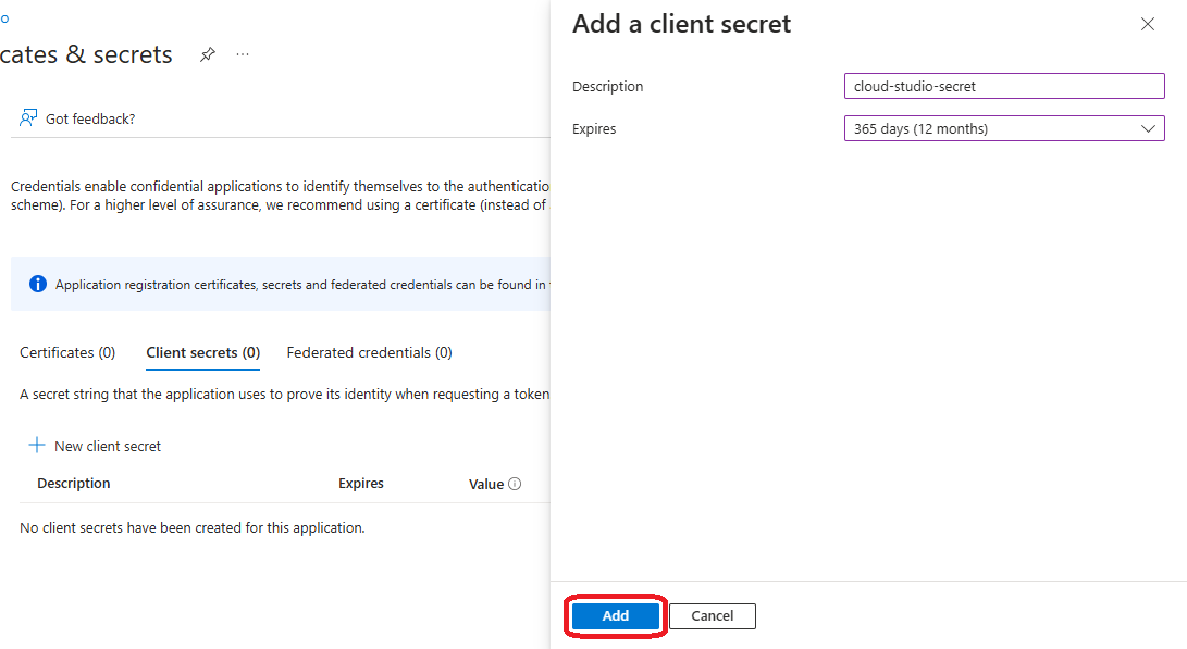 Azure app secret detail