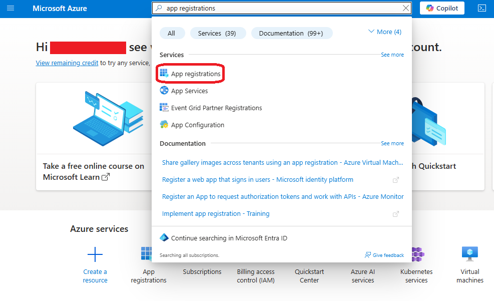 Azure app registration search