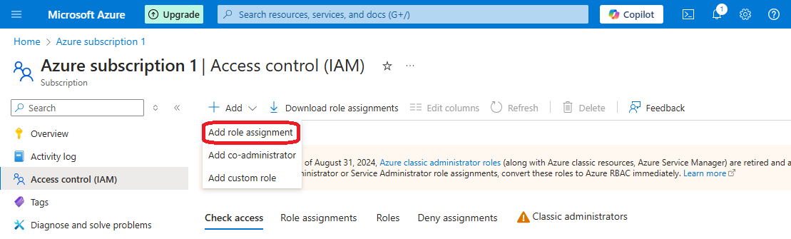 Azure subscription IAM console