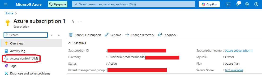 Azure subscription IAM link