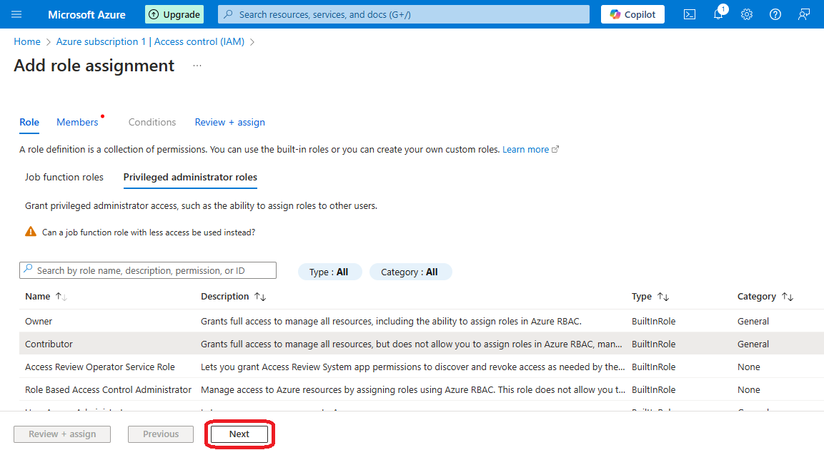 Azure subscription add role 1