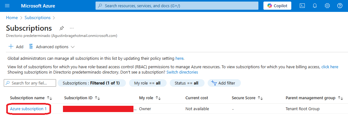 Azure subscription list