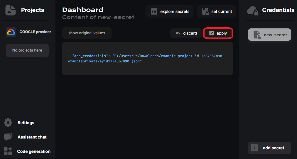 CloudStudio add keys 2