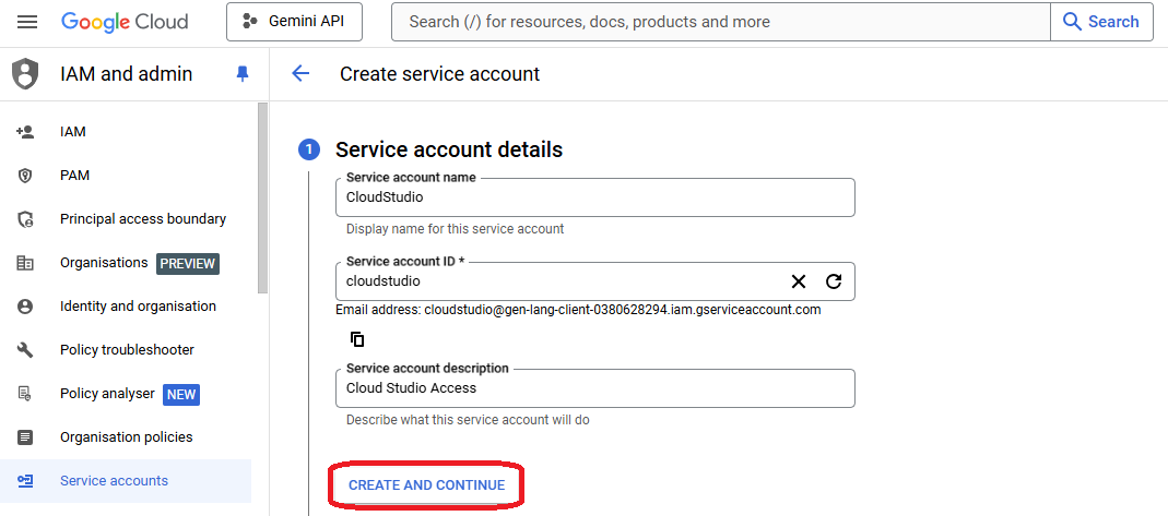 GCP Create service account 1