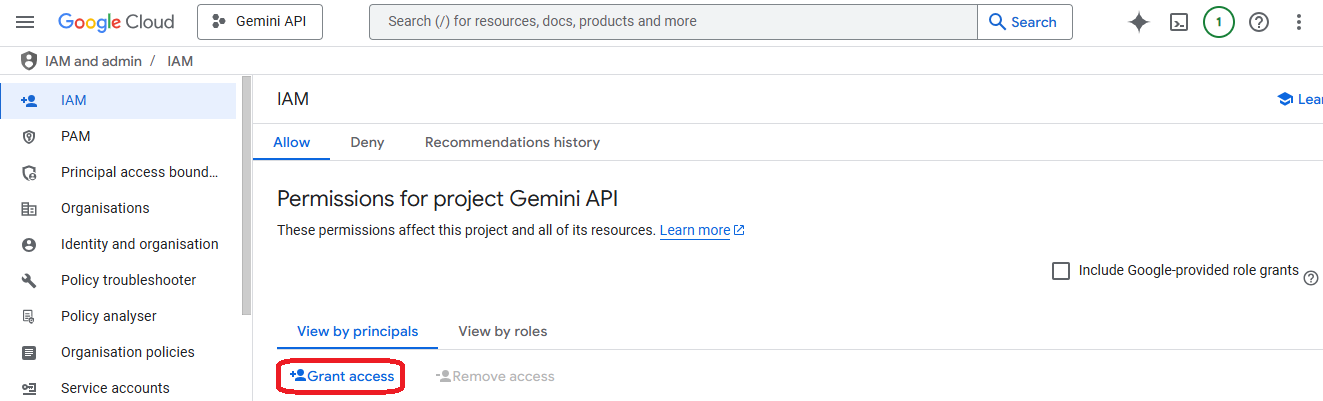GCP IAM console