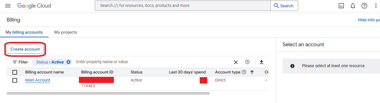 GCP Create billing account