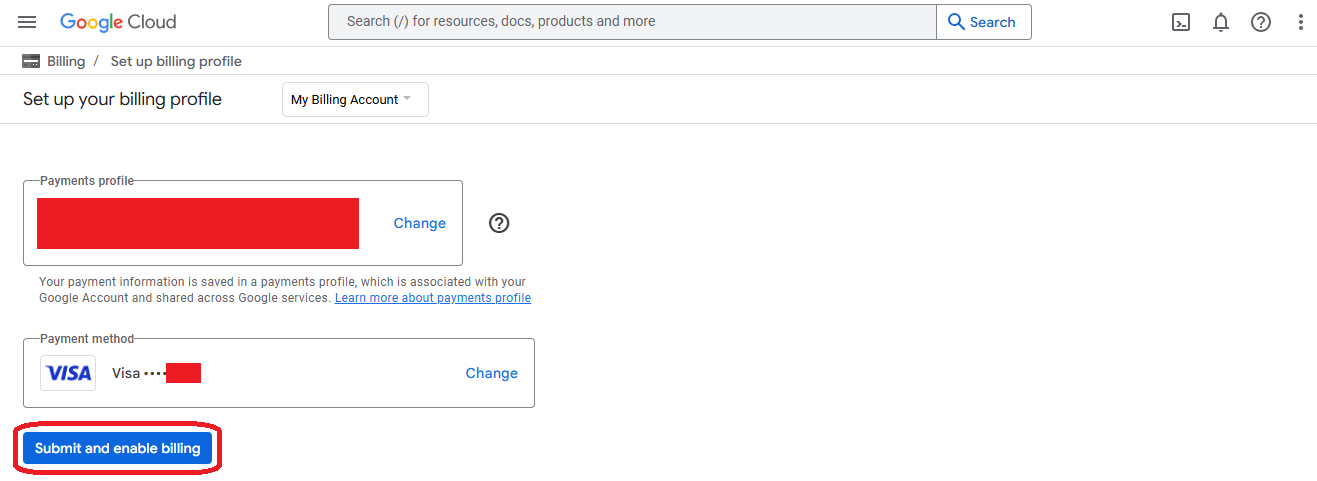 GCP New billing account credit card