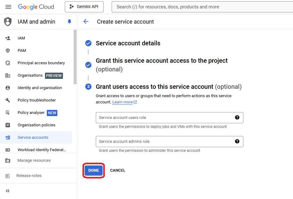 GCP Create service account 3