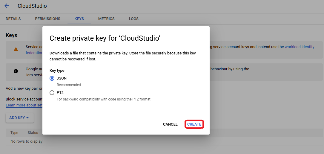 GCP Service account download key