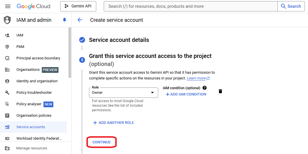 GCP Create service account 2